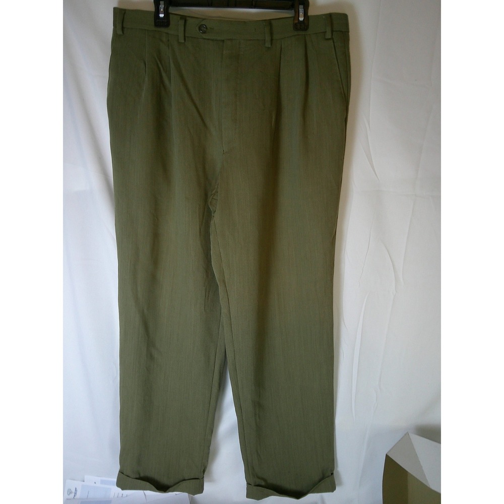 Lauren Ralph Lauren Mens Olive Green 100% Wool Pleated Cuffed Dress Pants 38x32